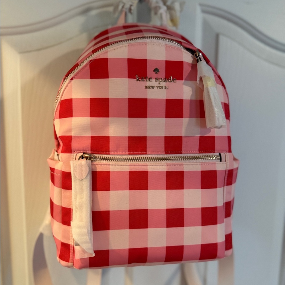 Kate Spade Chelsea Gingham Medium Backpack (Red/Pink Multi)
